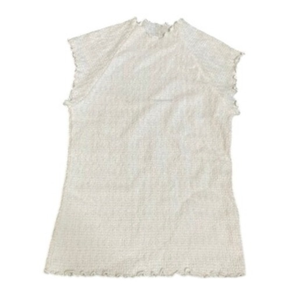 Madewell Womens XS White Smocked Mock Neck Sleeveless Lettuce Edge Top